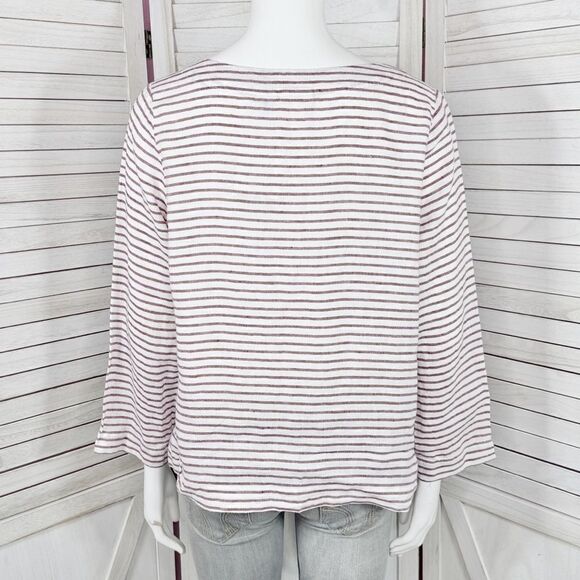 Sigrid Olsen Striped Linen Popover Shirt White Red Small - Picture 4 of 11